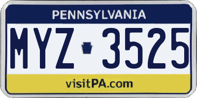 PA license plate MYZ3525