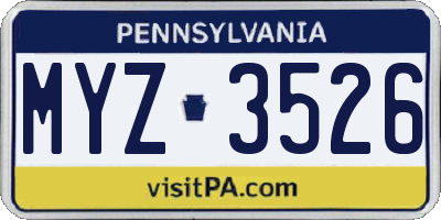 PA license plate MYZ3526