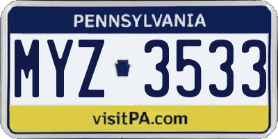 PA license plate MYZ3533
