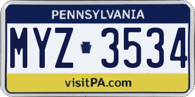 PA license plate MYZ3534