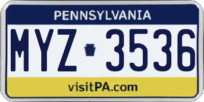 PA license plate MYZ3536