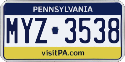 PA license plate MYZ3538