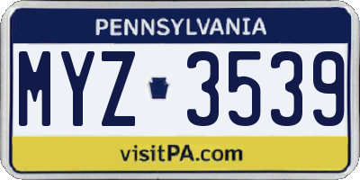 PA license plate MYZ3539