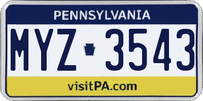 PA license plate MYZ3543