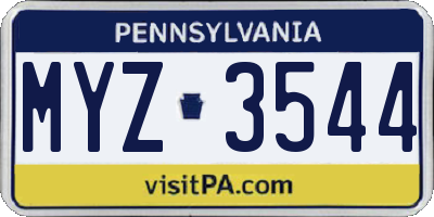 PA license plate MYZ3544