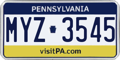 PA license plate MYZ3545