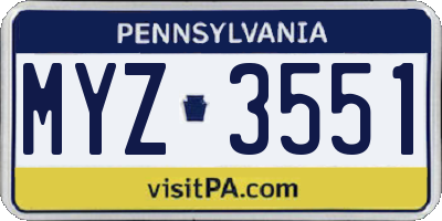 PA license plate MYZ3551