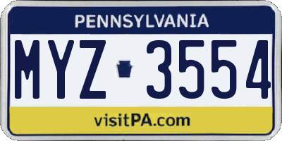 PA license plate MYZ3554