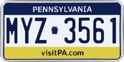 PA license plate MYZ3561