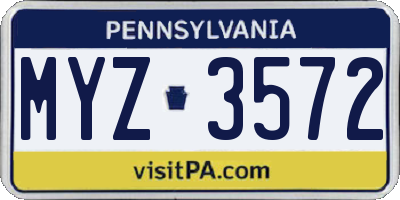 PA license plate MYZ3572