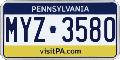 PA license plate MYZ3580