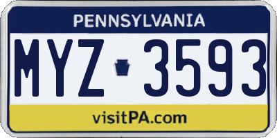 PA license plate MYZ3593