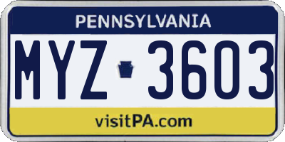 PA license plate MYZ3603