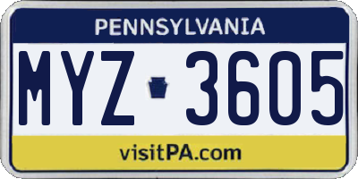 PA license plate MYZ3605