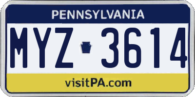 PA license plate MYZ3614