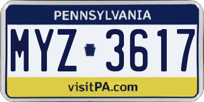 PA license plate MYZ3617