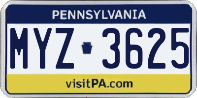 PA license plate MYZ3625