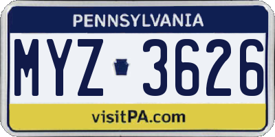 PA license plate MYZ3626