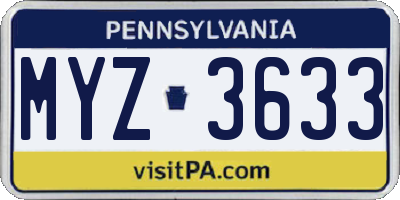 PA license plate MYZ3633