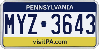 PA license plate MYZ3643