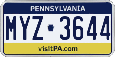 PA license plate MYZ3644