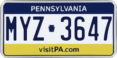PA license plate MYZ3647