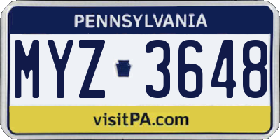 PA license plate MYZ3648