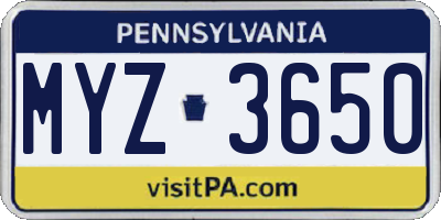 PA license plate MYZ3650