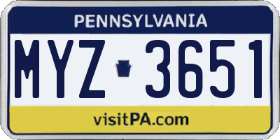 PA license plate MYZ3651