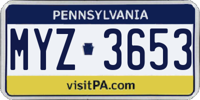 PA license plate MYZ3653