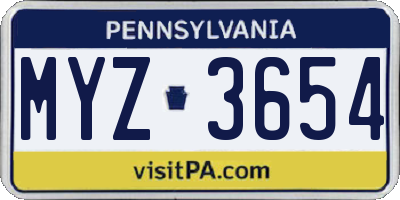 PA license plate MYZ3654