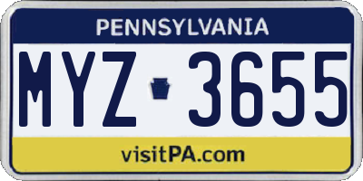 PA license plate MYZ3655