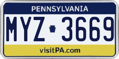 PA license plate MYZ3669