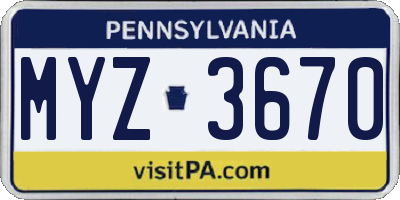 PA license plate MYZ3670