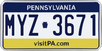 PA license plate MYZ3671