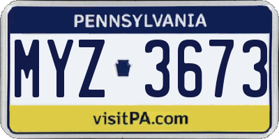 PA license plate MYZ3673
