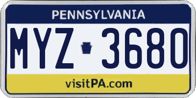 PA license plate MYZ3680