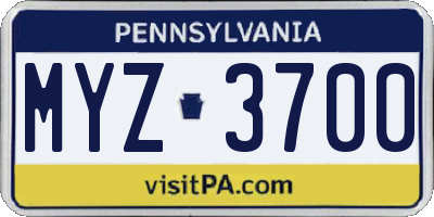 PA license plate MYZ3700