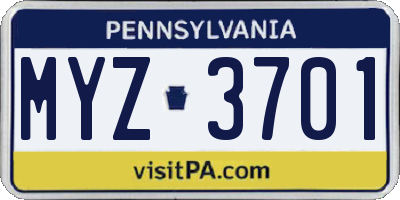 PA license plate MYZ3701