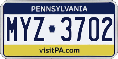 PA license plate MYZ3702
