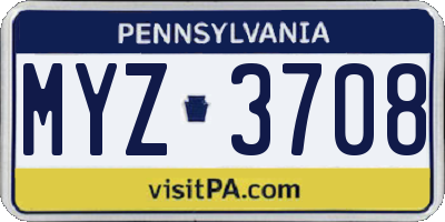 PA license plate MYZ3708