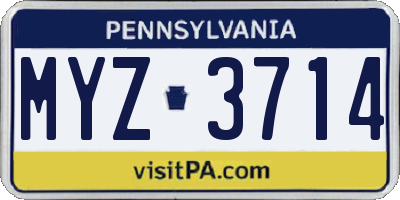 PA license plate MYZ3714