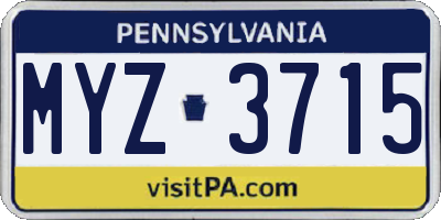 PA license plate MYZ3715