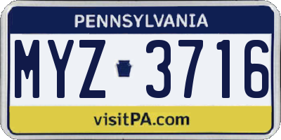 PA license plate MYZ3716