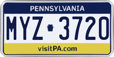 PA license plate MYZ3720