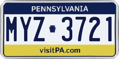 PA license plate MYZ3721