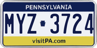 PA license plate MYZ3724