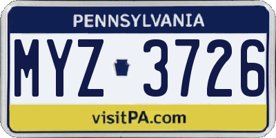 PA license plate MYZ3726