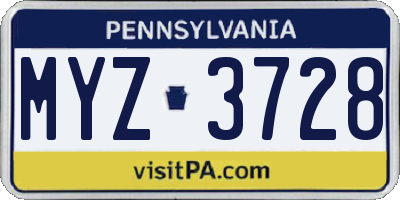 PA license plate MYZ3728