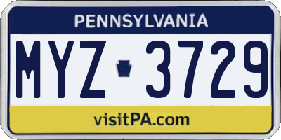PA license plate MYZ3729